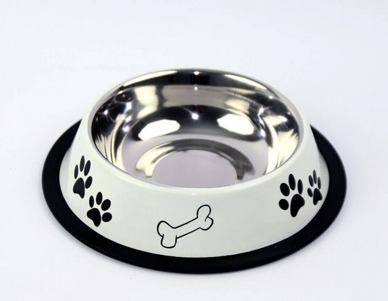 Stainless steel bowl with black paw prints